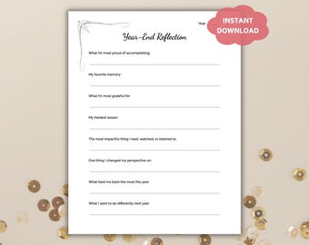 Modèle PDF imprimable de bilan de l'année 2026, journal de réflexion et de bilan annuel, activité d'introspection pour la nouvelle année, suggestions pour le journal de fin d'année