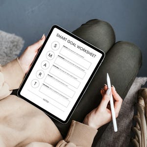 smart goal worksheet printable pdf instant download mockup on tablet