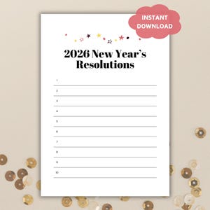 2026 New Year's Resolution Planner Printable PDF, New Year Goals List, Vision Board Goal Setting Template Checklist, New Year's Eve Activity