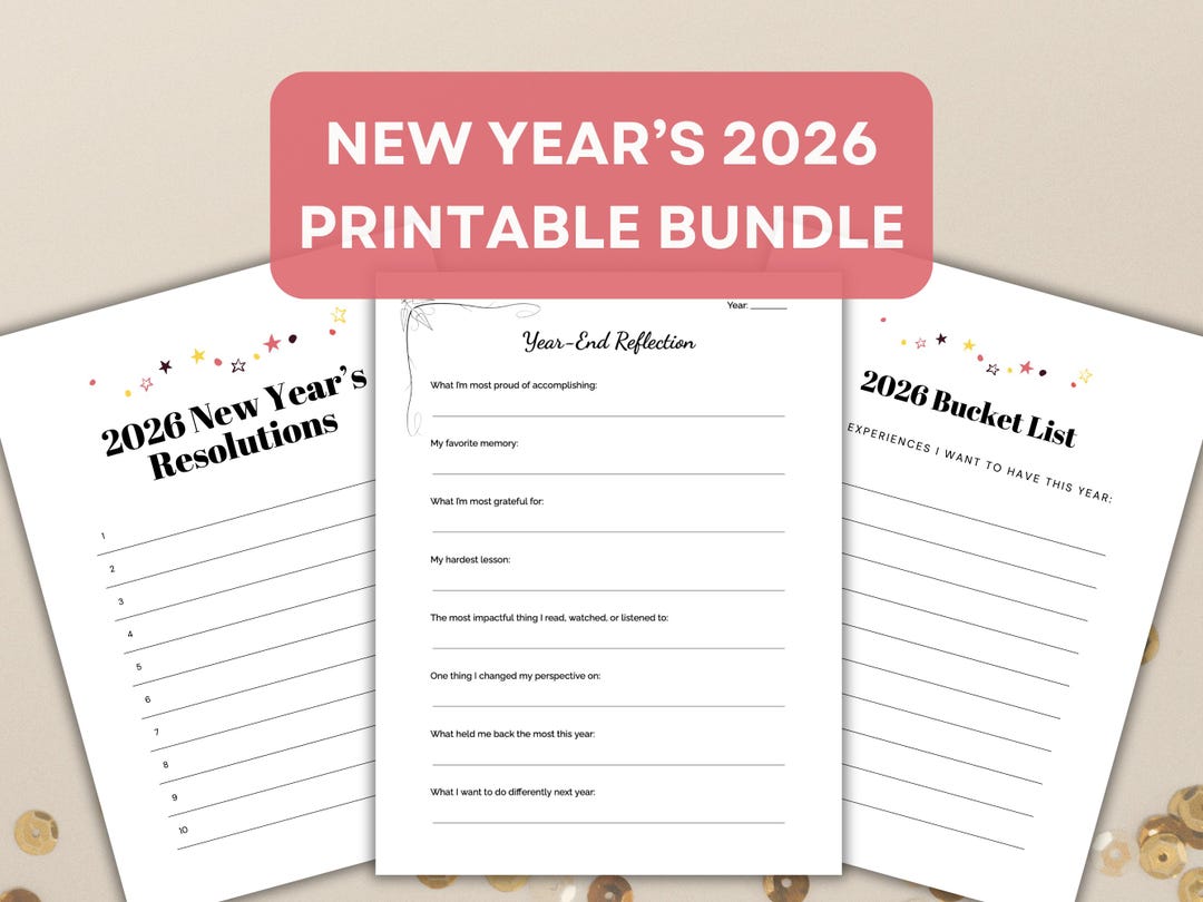 New Year's 2026 Printable PDF Bundle: Year in Review, Self-reflection ...