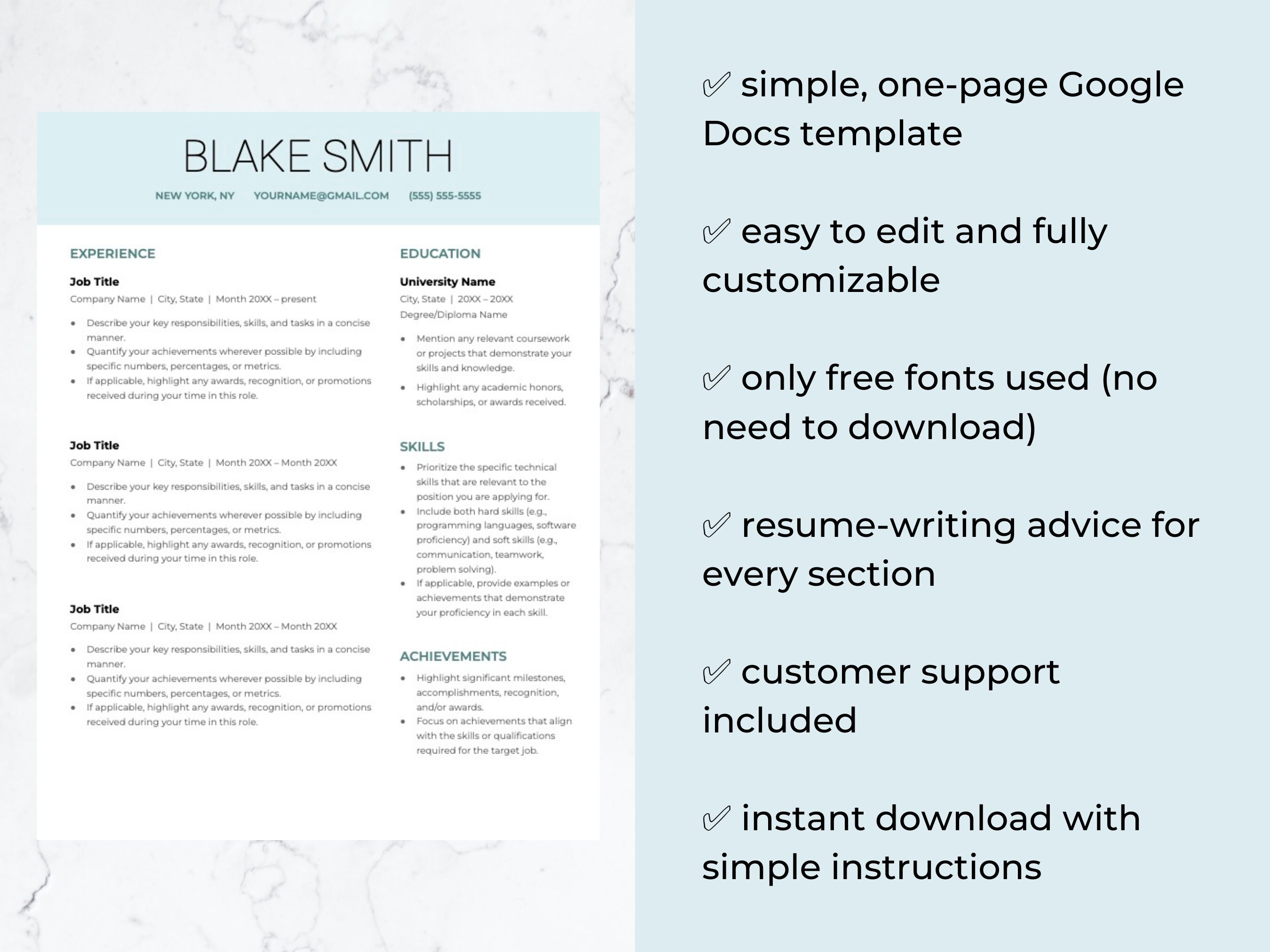 Minimalist Resume Template for Google Docs Modern - Etsy