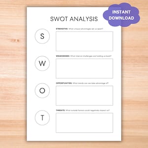 SWOT Analysis Template Printable PDF, Strategic Small Business Planning for Managers, Business Strategy Worksheet, Competitor Analysis Page