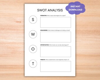 以下が含まれることがあります： 白黒の SWOT 分析テンプレートで、S、W、O、T の文字が円の中に書かれています。このテンプレートは、企業が強み、弱み、機会、脅威を特定するのに役立ちます。
