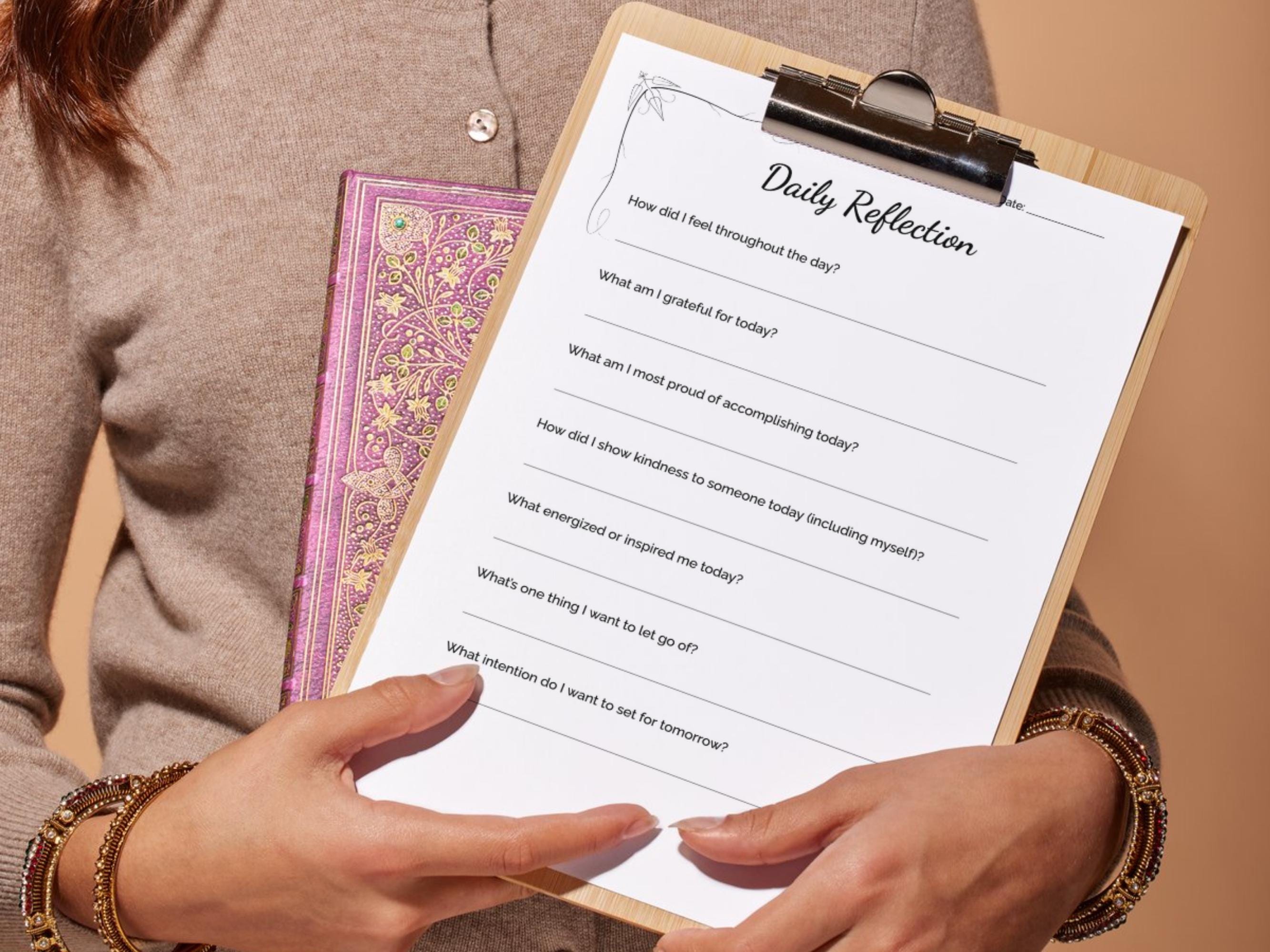 Daily Reflection Printable Template, Self Reflection Journal Prompts ...