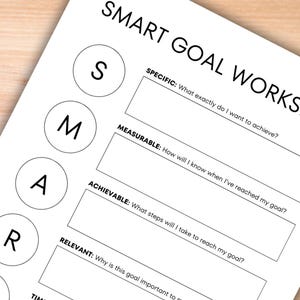 smart goal worksheet printable pdf instant download against wood background
