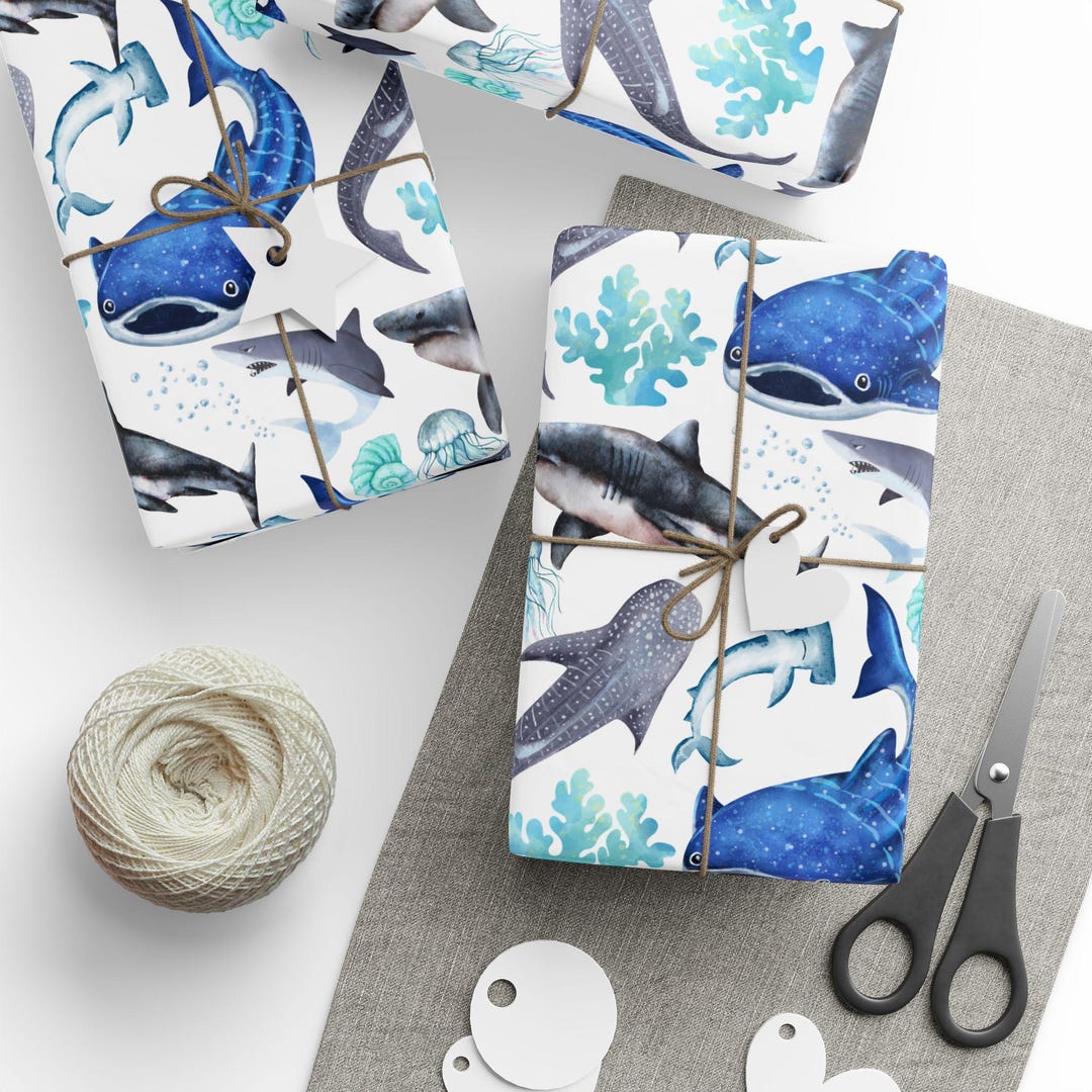 Shark Theme Christmas Wrapping Paper, Festive Holiday Gift Wrap for ...
