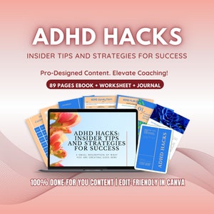 ADHD PLR ebook template & done for you content | mental health digital products bundle for ADHD coach, meditation coach, therapists