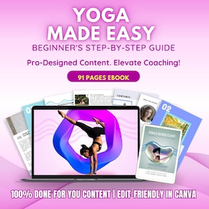 Done For You PLR yoga beginner Canva ebook template coaching  yoga poses content for health coach, wellness, fitness bloggers
