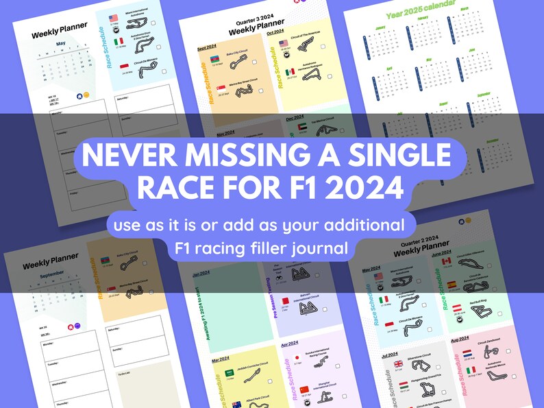 Formula One Weekly Journal 2024 F1 Race Schedule Calendar Etsy Sweden