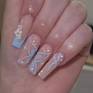Handmade Glitter Butterfly Press On Nails | Handdrawn Nail Art | NO STICKERS | BillioNoire Beauty