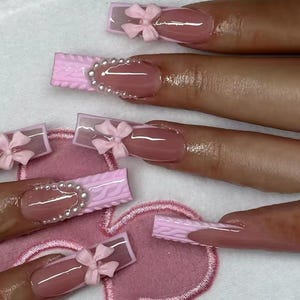 Sweater Bow Press On Nails | Handdrawn Nail Art | NO STICKERS | BillioNoire Beauty