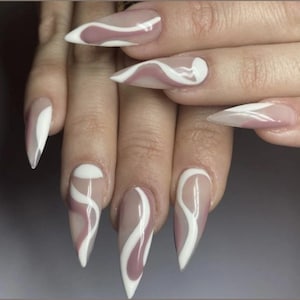 Handmade Simple Swirl Design Press On Nails | Handdrawn Nail Art | NO STICKERS | BillioNoire Beauty