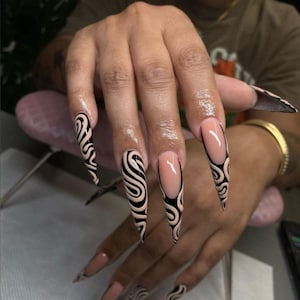 Handmade Swirl Design Press On Nails | Handdrawn Nail Art | NO STICKERS | BillioNoire Beauty