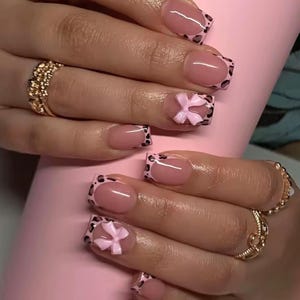 Handmade Animal Print Bow Press On Nails | Handdrawn Nail Art | NO STICKERS | BillioNoire Beauty