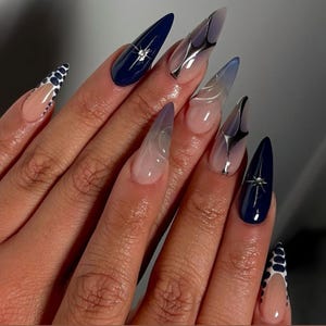 Handmade Aibrush Chrome Abstract Art Press On Nails | Handdrawn Nail Art | NO STICKERS | BillioNoire Beauty