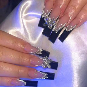 Sparkle French Press On Nails | Handdrawn Nail Art | NO STICKERS | BillioNoire Beauty
