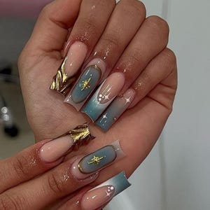Handmade Dreamy Star Detailed Press On Nails | Handdrawn Nail Art | NO STICKERS | BillioNoire Beauty