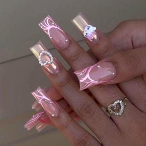 Handmade Chrome & Charm Art Press On Nails | Handdrawn Nail Art | NO STICKERS | BillioNoire Beauty