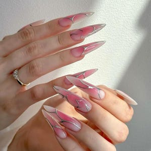 Handmade Aibrush Chrome Line Art Press On Nails | Handdrawn Nail Art | NO STICKERS | BillioNoire Beauty