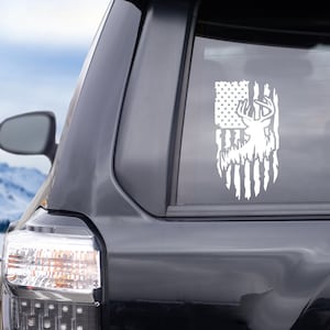 American Flag with Deer Head Decal, Sticker, Decal, Car Decal, Truck Decal, Hunting, American, Window Decal, Truck Decal