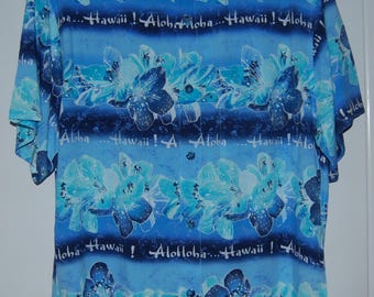 Vintage Jams World Womens "Blue Hawaii" print Short Sleeve Shirt Sz M Made in Hawaii