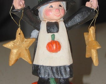 8" Denise Calla Halloween Sweet Witch w/Jack-O-Lantern figurine "Celeste" from House of Hatten