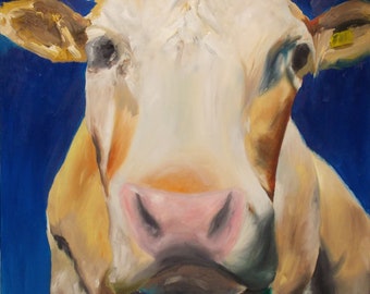 Cow Canvas Art Print | Highland Cow Wall Art | Farmhouse Oil Painting on Canvas