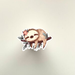Sloth Sticker, Sleeping Sloth, Flower