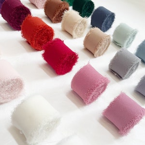 Raw Edge Chiffon 27 Farben Handgefärbtes Seidenband - 1 Zoll x 5 Meter - Kränze - Hochzeitsdekor Band - Naturfarben - Band
