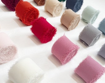 Raw Edge Chiffon 27 Colors Hand Dyed Silk Ribbon - 1 inch x 5 yards - wreaths - Wedding Decor Ribbon - Natural Colors - Ribbon