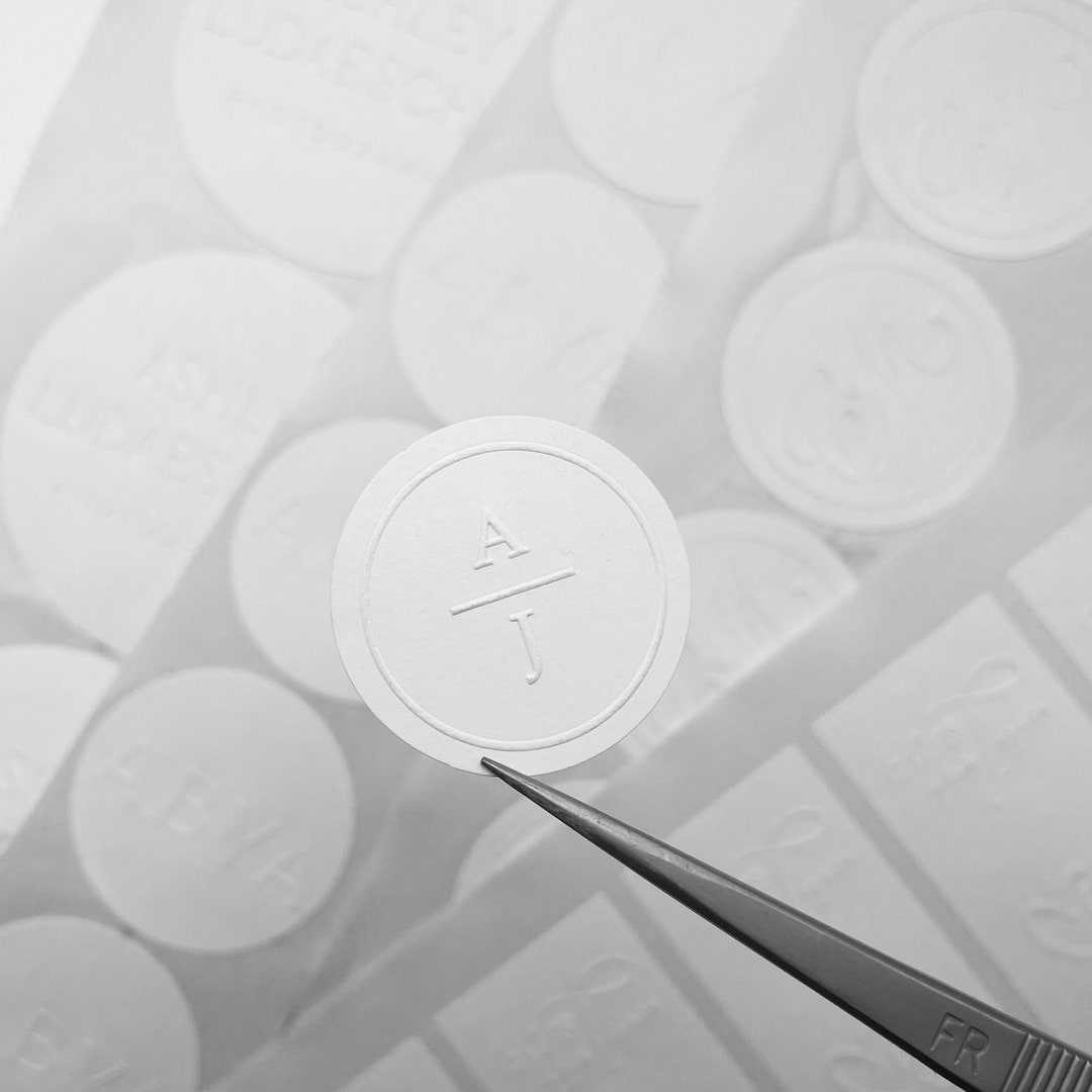 Custom Made White Embossed Raised Sticker/label, Embossing Seal