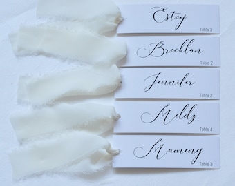 Silk Ribbon Wedding Place Cards, Escort Cards, Ribbon Place Cards, Guest Names Cards, Hand Dyed Silk Ribbon, Colored Ribbon