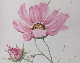 Cosmos Flower Original Watercolor Painting Perfect gift