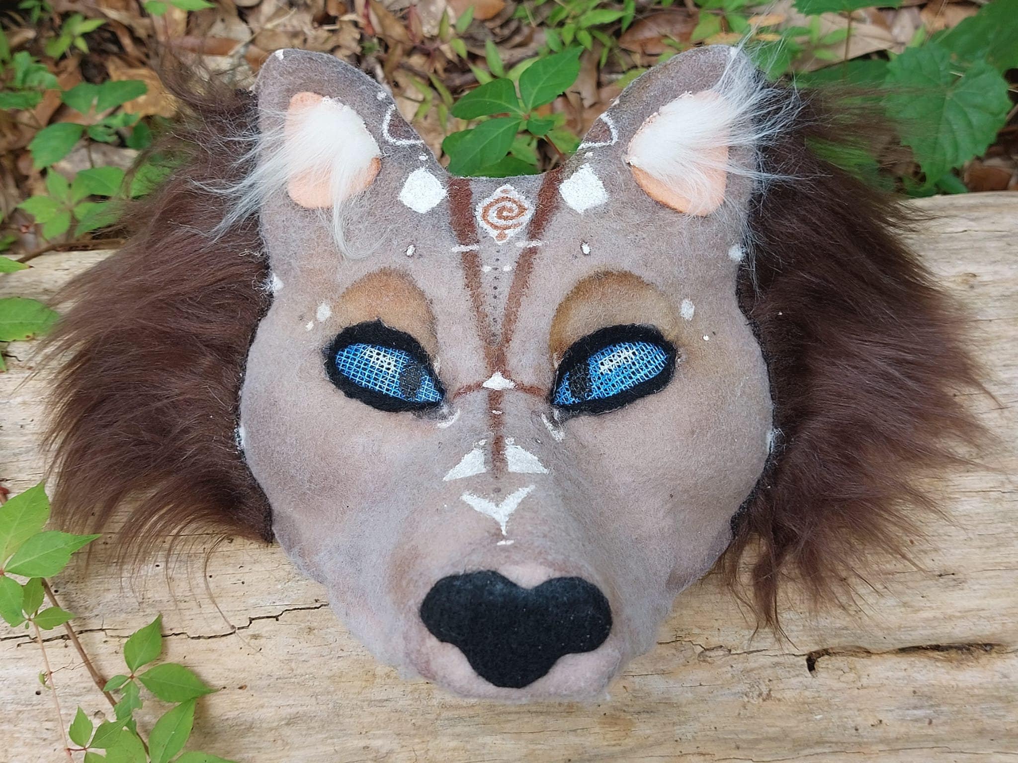 Therian Set Wolf Therian Mask, Silver Fox Tail Keychain 