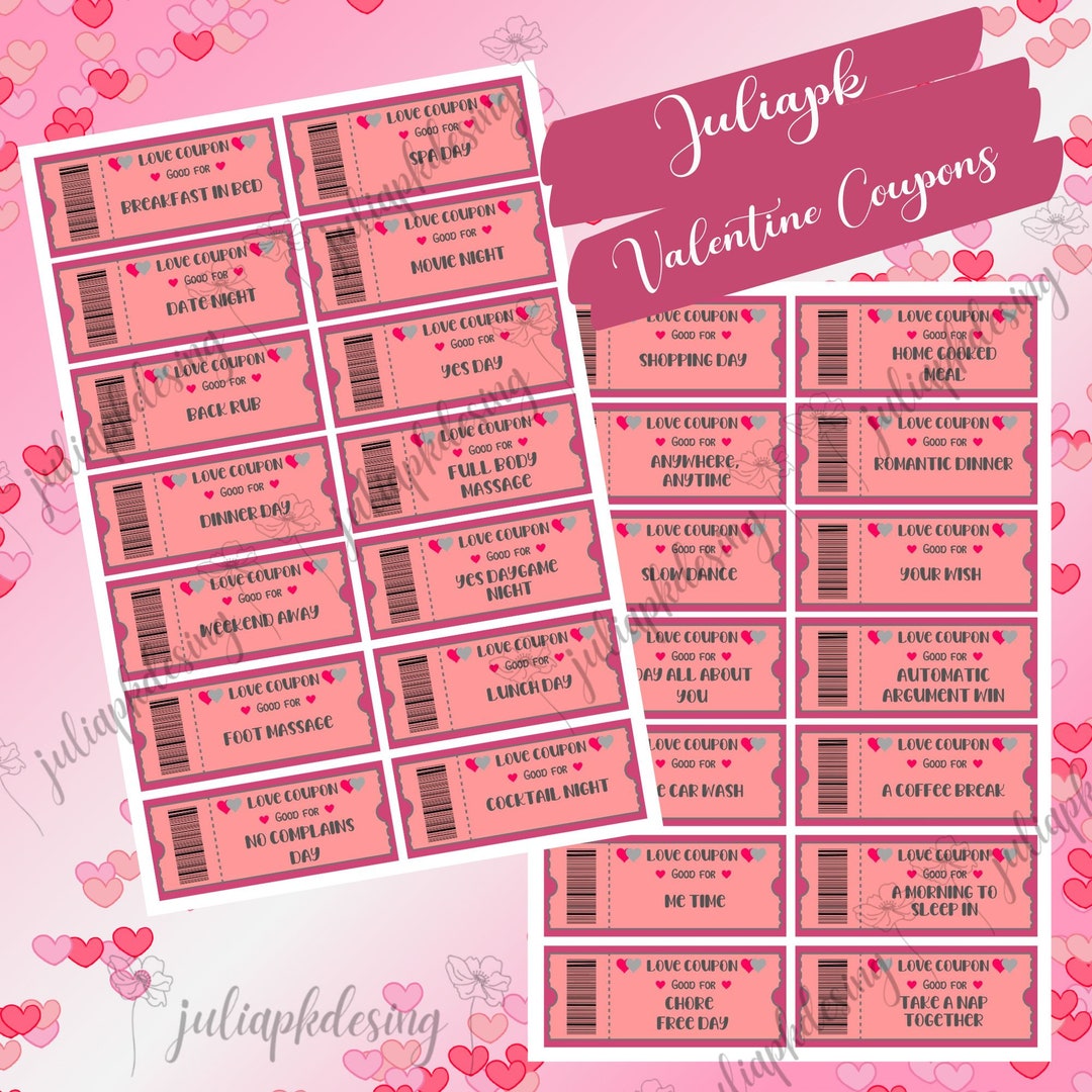 Printable Valentine Coupon Etsy Printable Valentine Coupon Etsy