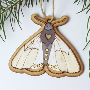 Hand Painted Wood Moth Ornament, Forest Decor