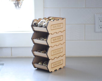 Soporte apilable para huevos de codorniz, decoración rústica, madera cortada con láser.