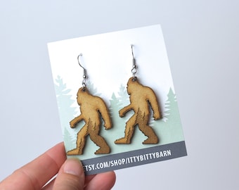 Bigfoot earrings, Bigfoot gift, Bigfoot jewelry, Forest earrings, Sasquatch earrings, Sasquatch jewelry, Sasquatch gift, wooden Bigfoot