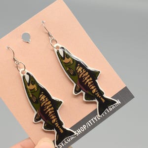 Chum Salmon Dangle Earrings: Fish Lover Gift, Stainless Steel Hooks