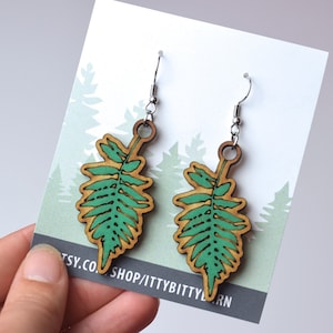 Fern earrings, fern gift, Fern, Forest earrings, fern jewelry, forest jewelry, wooden earrings, hand painted earrings, fern gift, forest