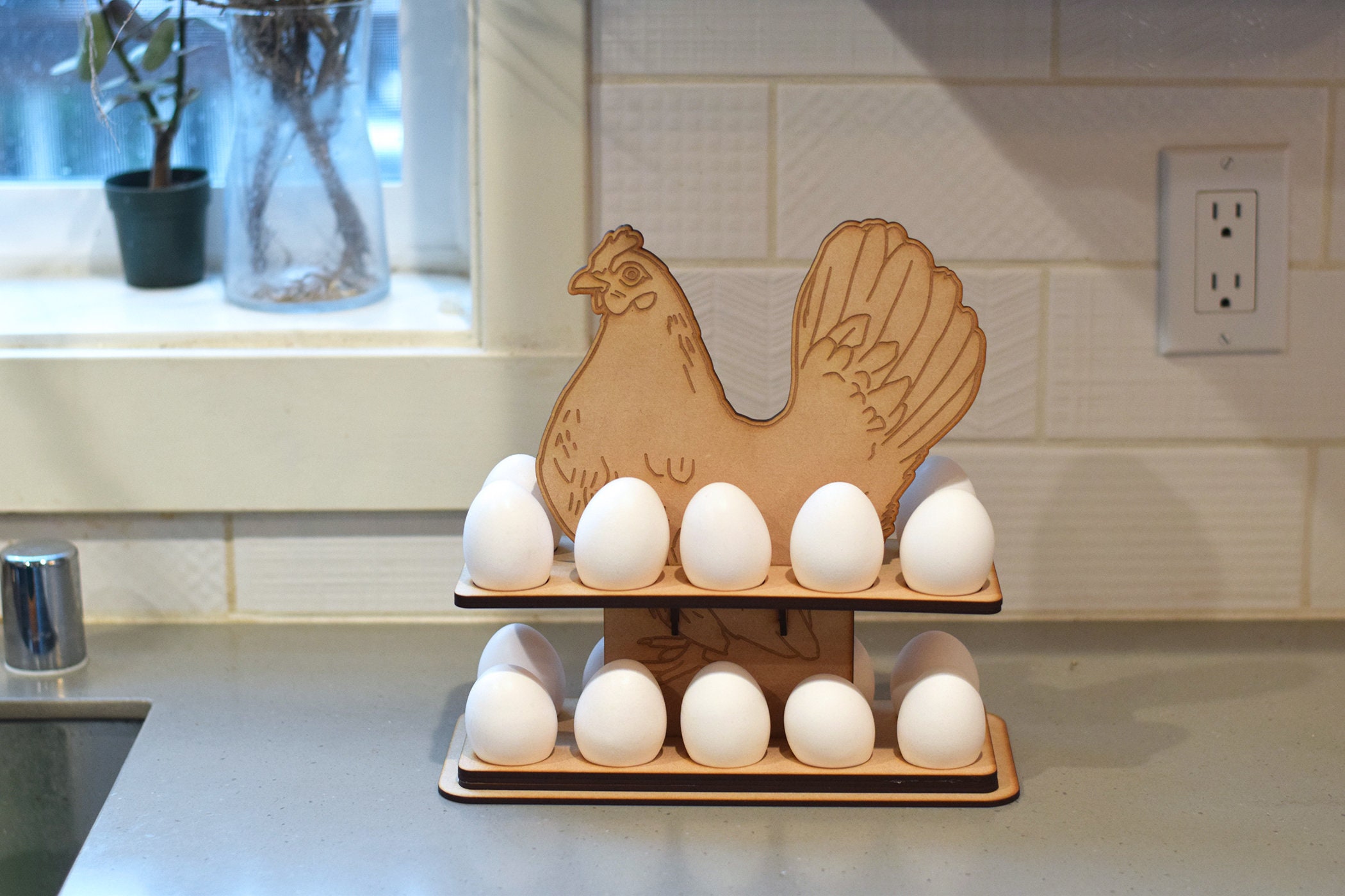 Personalized Wooden Chicken-shaped Egg Holder Storage & Display
