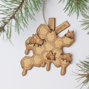 Honey bee ornament, Honey, Honeybee, Beekeeper gift, beekeeper Christmas, Beekeepers Ornament,  Beehive  ornament,  Bee smoker gift, bee