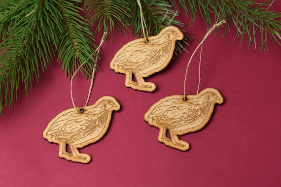 Small Quail Ornament Set of 3, Quail gift, Coturnix quail decor, Farm ornament, Homestead gift, wood animal ornament, quail hand drawn quail