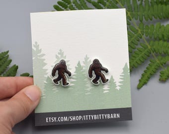 Bigfoot Stud Earrings, Sasquatch Jewelry, Forest Gift