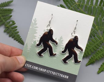 Bigfoot Earrings, Forest Jewelry, Sasquatch Gift