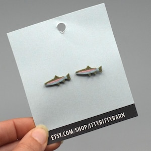 Rainbow trout stud Earrings: Fish Lover Gift, Stainless Steel