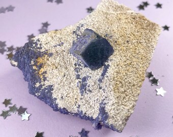 Royal Blue Fluorite Cube on White Quartz Matrix - Inner Mongolia Crystal