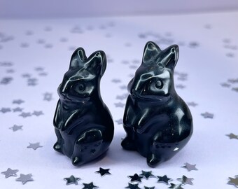 Obsidian Bunny Rabbit, Crystal Protection Stone, Carved, Hand Sculpted