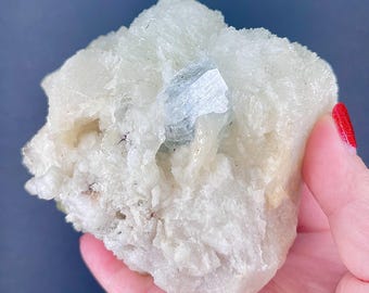 Natural Raw Aquamarine Crystal with Clear Point Quartz, Pastel Blue, Crystal matrix