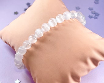 Satin Spar, Selenite, Crystal Bracelet, Jewelry, Mala, Beaded, Stack, A+